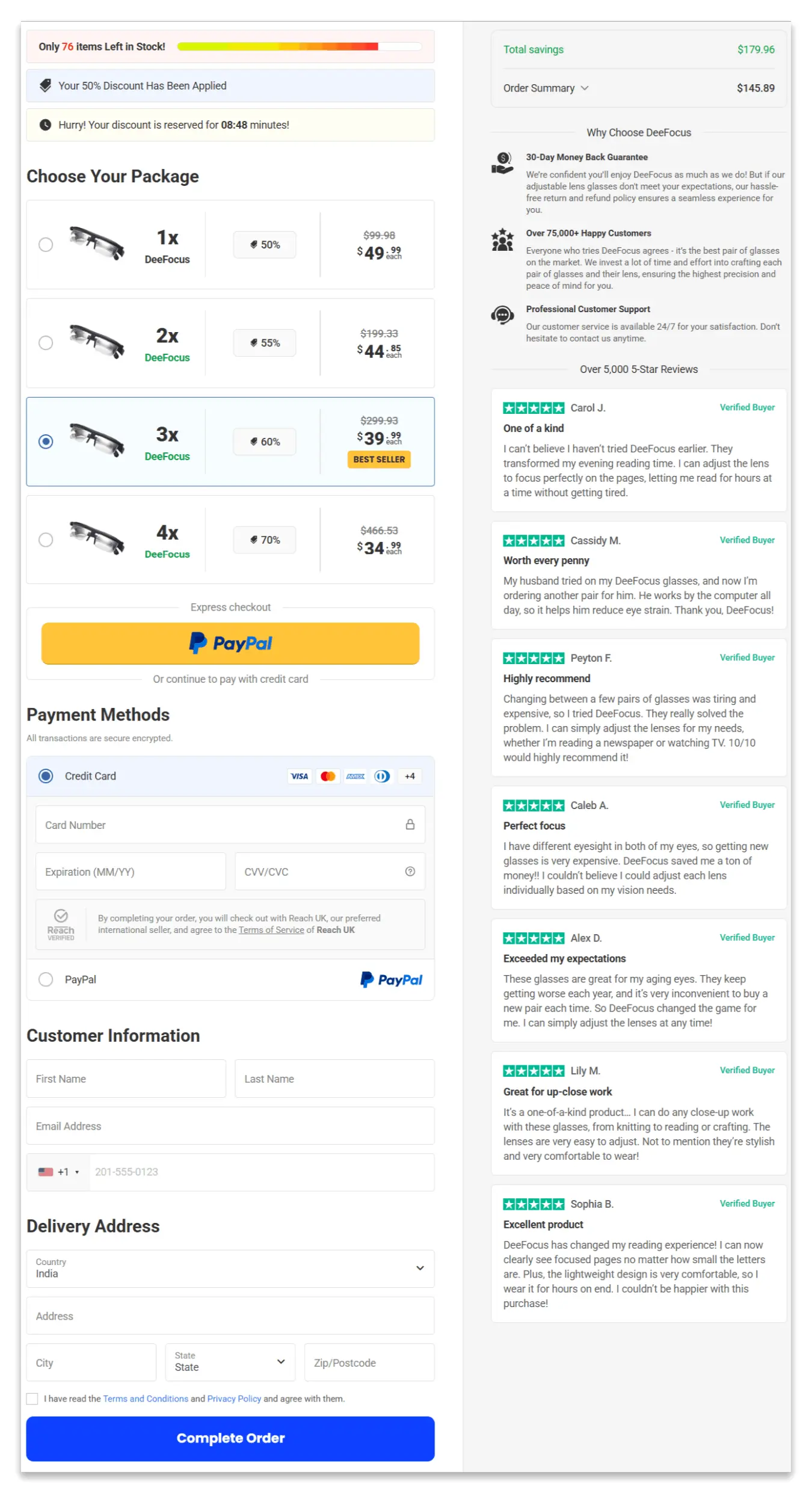 DeeFocus secure checkout page